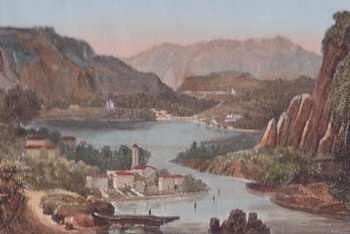 Lago di Lugano, stretto di Lavena, tratta dalla litho di Giuseppe Elena 1841