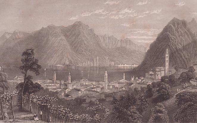Lugano da settentrione, ripresa dalla lastra di Bartlett 1834