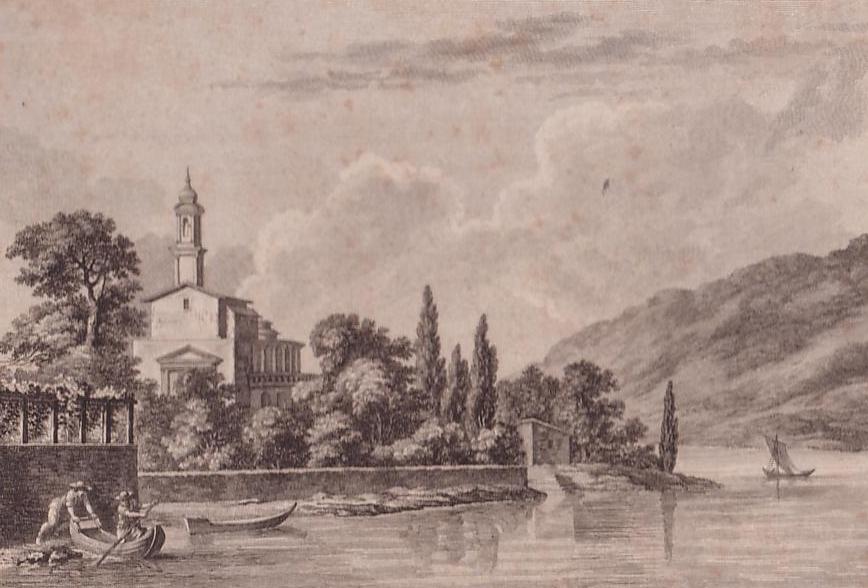 Lago di Lugano, santuario della Caravina a Cressogno B/N 1784